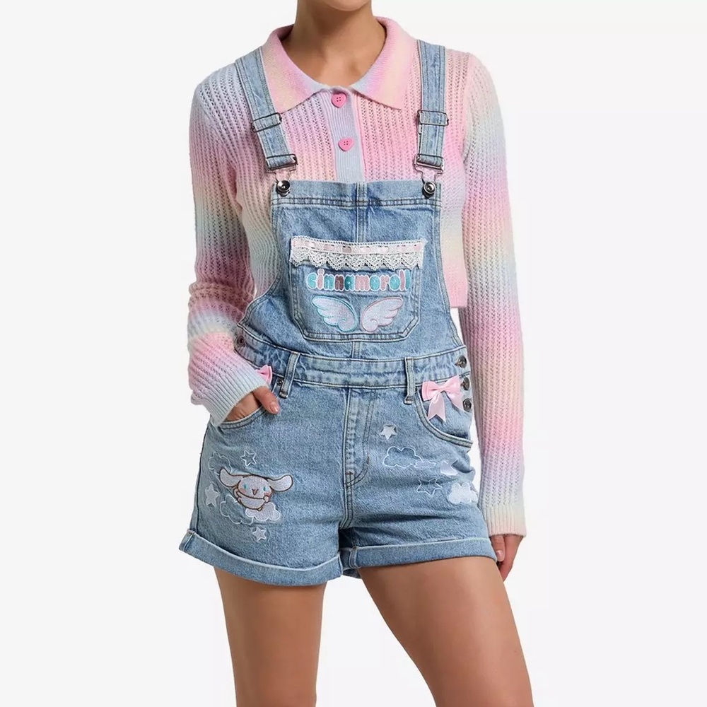 Cinnamoroll Ribbon Embroidered Denim Shortalls Hot Topic Sanrio Hello Kitty